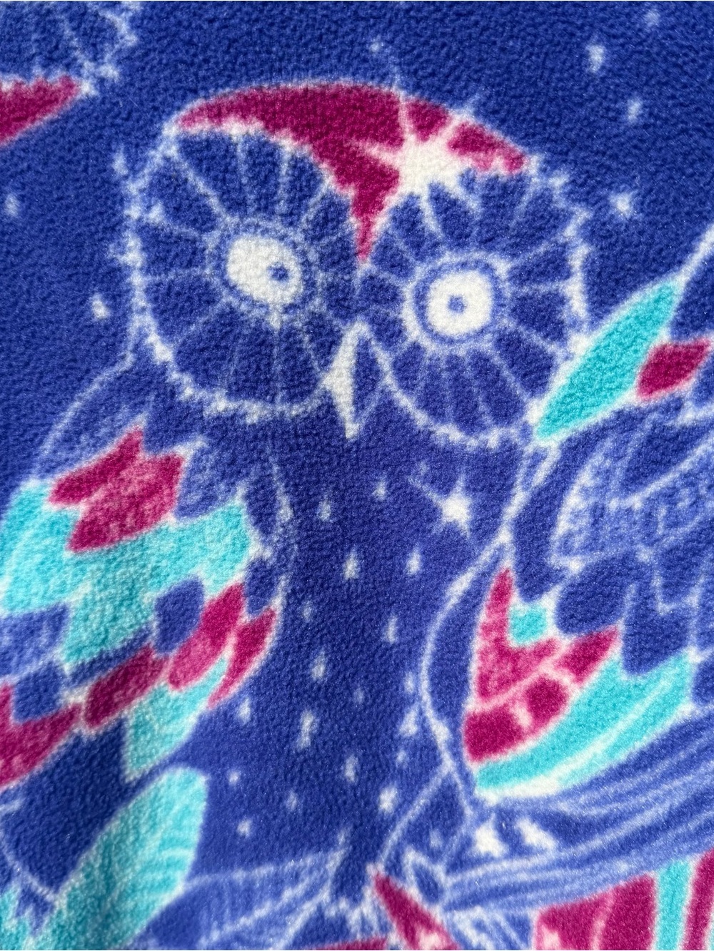 Patagonia Blue Multicolor Owl Print Teddy Fleece Pullover - Picture 3 of 10